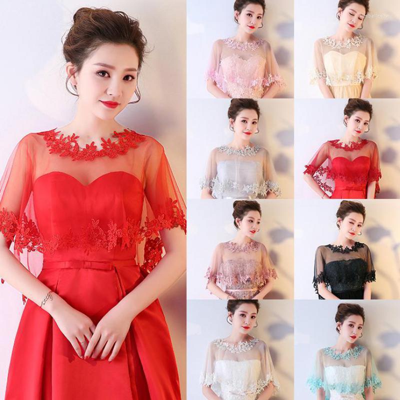 

Scarves Womens Embroidery Floral Lace Wedding Shawl Cape Eyelash Trim High Low Tulle Bridal Capelet Wediing Solid Color Shrug Wrap Lady
