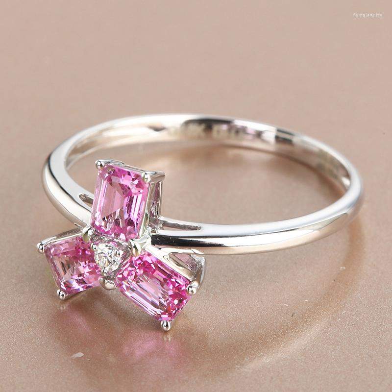 

Cluster Rings S925 Silver Inlaid Cherry Blossom Pink Crystal Flower Ladies Engagement Ring Adjustable Fresh And Delicate Light Luxury
