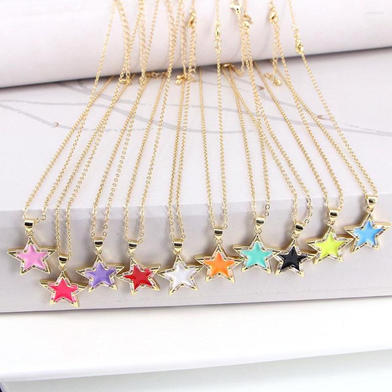 

Pendant Necklaces 10PCS Colorful Enamel Star Shape Charms Jewelry Gold Color Chain Necklace For Party Anniversary Gift