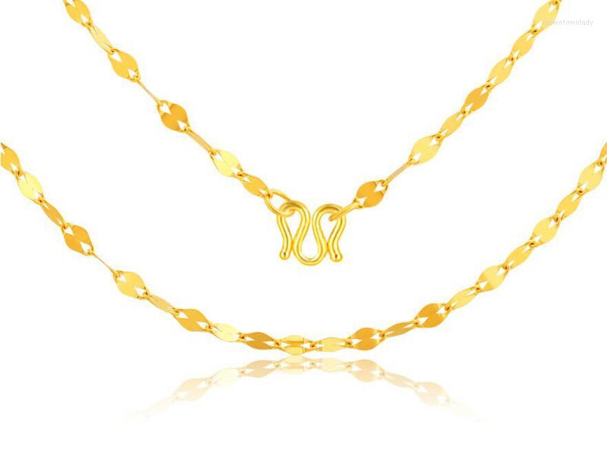 

Chains Pure 24K Yellow Gold Blade Chain Necklace/ 999 Arrival Women Necklace 4g
