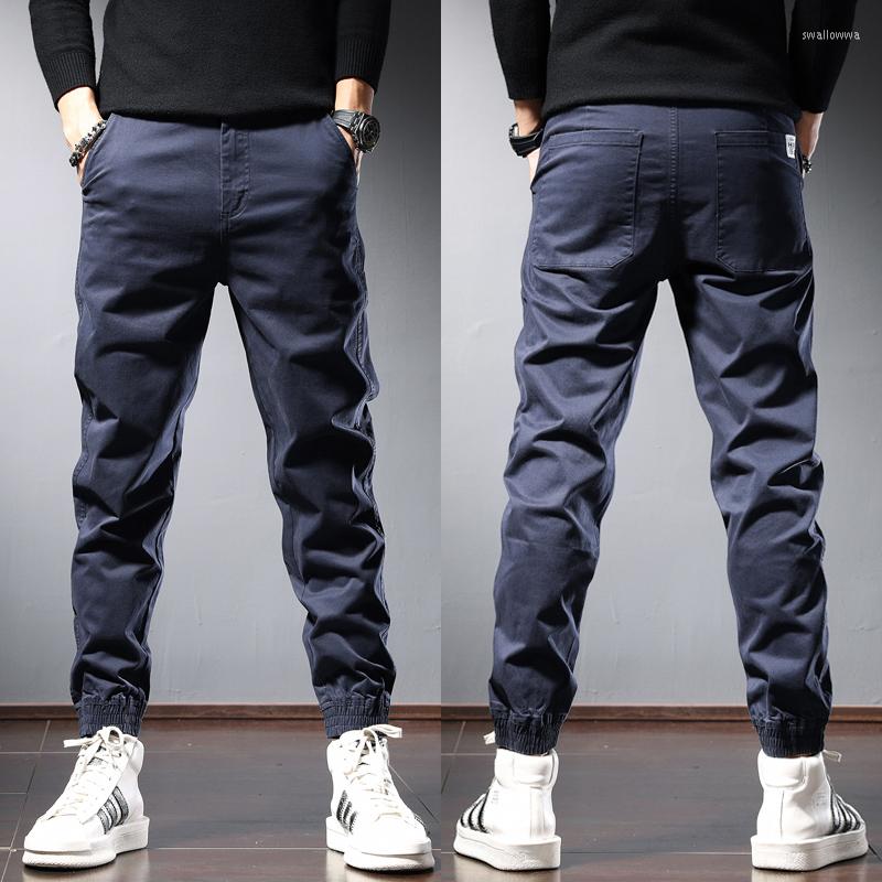 

Men's Pants Autumn Men Casual Korean Streetwear Cotton Dark Blue Slim Fit Trousers CP1978, Black