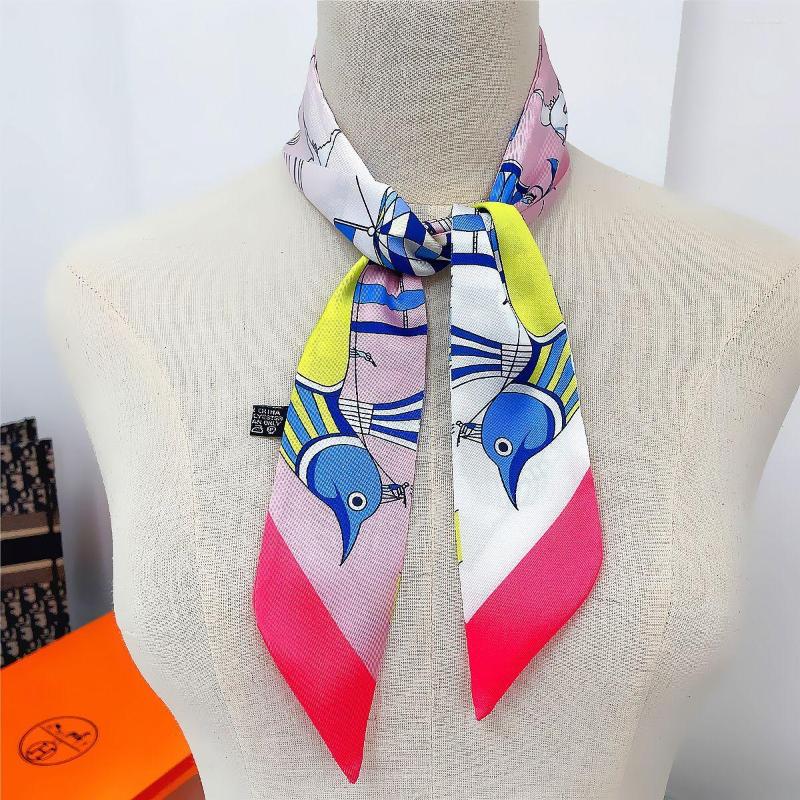

Scarves Seagull Bird Printed Silk Scarf Women Small Bag Ribbon Fashion Female Hair Ribbons Handbag Selling