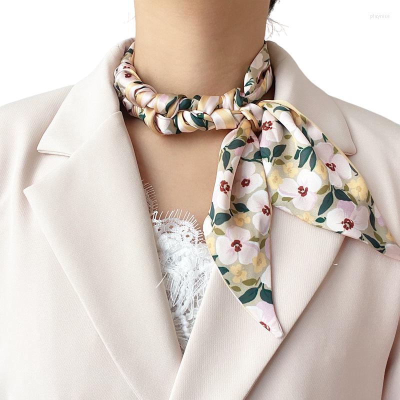 

Scarves CHENKIO Fashion Hairband Women's Ins Small Silk Scarf French Slim Floral Print Hair Ribbon Women Luxury