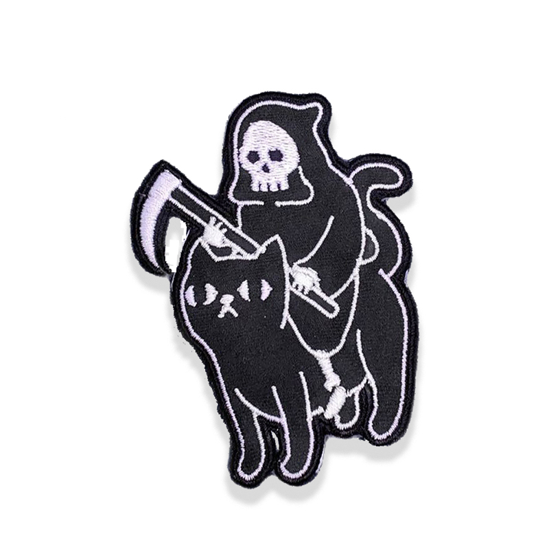 

Grim Reaper With Cat Sewing Notions Embroidery Iron On Patches For Clothing Shirts Biker Jackets Patch