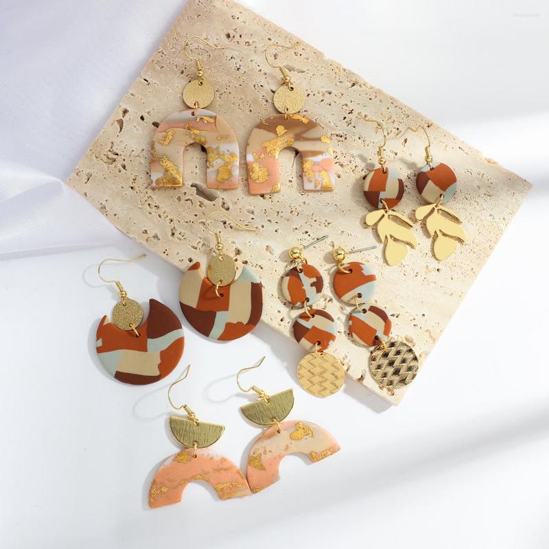 

Dangle Earrings Lifefontier Handmade Metal Polymer Clay Drop For Women Vintage Abstract Pattern Hanging Pendant Jewelry