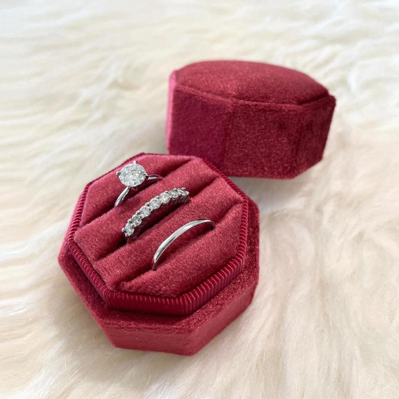 

Jewelry Pouches Octagon Square Velvet Box With Detachable Lid 3 Compartment Ring For Wedding Ceremony Engagement Display