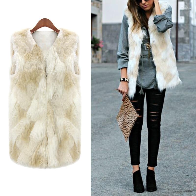 

Women' Fur High Quality Faux Vest Coat Women Autumn Winter Sleeveless V-neck Soft Hairy Waistcoat Jacket Outerwear 3XL, Beige