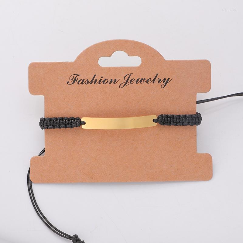 

Link Bracelets Fnixtar 5pcs Custom Stainless Steel Mirror Polish Bar String Bracelet Black Braided Rope Wirst Woven Hand-knitted Gifts