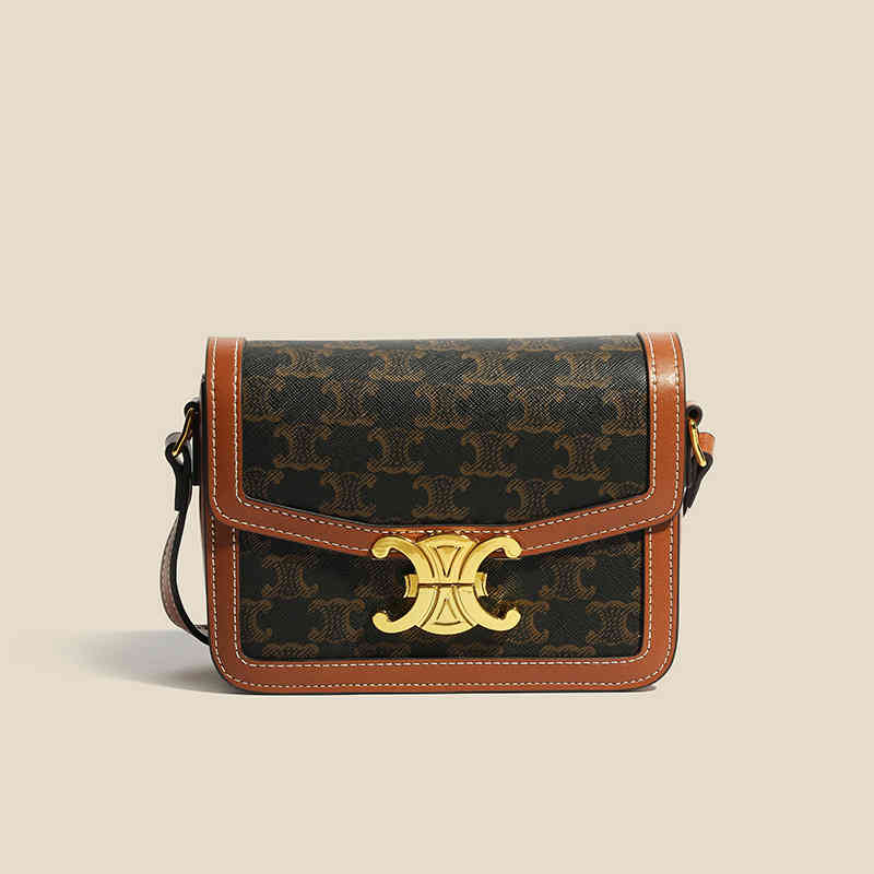 

Fashion Leather Women's Bag 2022 New Old Flower Triumph Arch Box Tofu One Shoulder Oblique Straddle, Old white flower