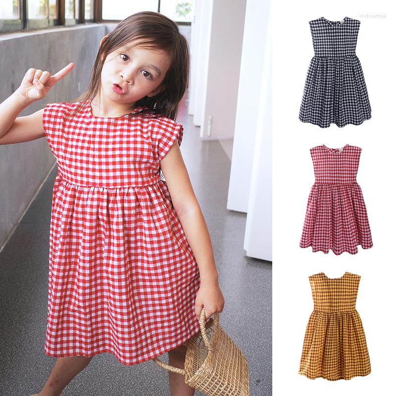 

Girl Dresses 2022 Arrival Sweet Children Girls Sleeveless Kids Clothes Plaid Casual Summer Korean Dress Vestidos De Veran