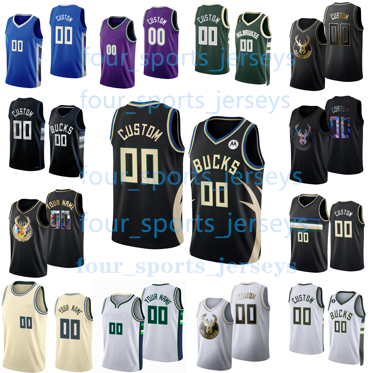 

Custom Printed 2023 New Basketball Jerseys Antetokounmpo Middleton Holiday Lopez Connaughton Allen Hill Mamukelashvili Beauchamp Matthews Ingles''Bucks''