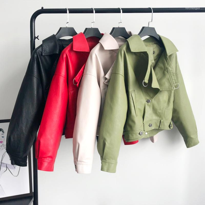 

Women' Leather Women' 2023 Single Breasted Streetwear Pu Jackets Female Loose Short Coats Ladys Long Sleeve Jacket, Beige