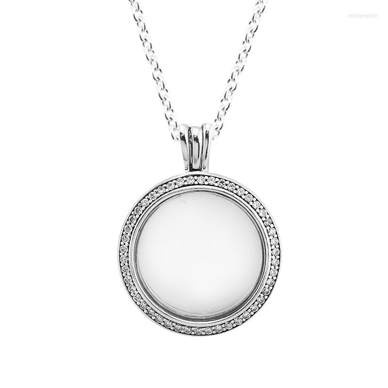 

Chains Clear CZ Medium Round Shape Floating Locket Necklaces For Women 925 Sterling Silver DIY Jewelry Open Pendant Chain