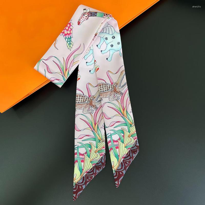 

Scarves Fashion Scarf 90cm Long Small Woman Decoracion Hair Headband For Bags Elephant Crocodile Giraffe Print