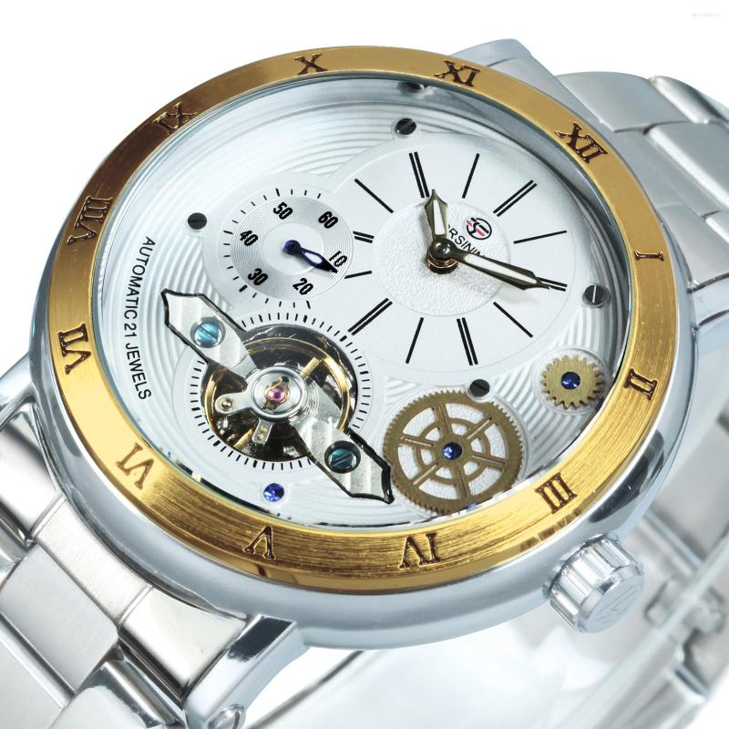 

Wristwatches Forsining Luxury Tourbillion Sport Automatic Mechanical Watch For Men Multifunction Original Stainless Steel Strap Montre Homme, Black-black