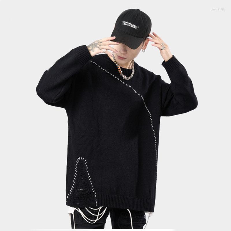 

Men's Sweaters Design High Street Mens Pullover Trend Loose Ins Style Knit Sweater Hip Hop Streetwear Unisex Oversized Men, Black