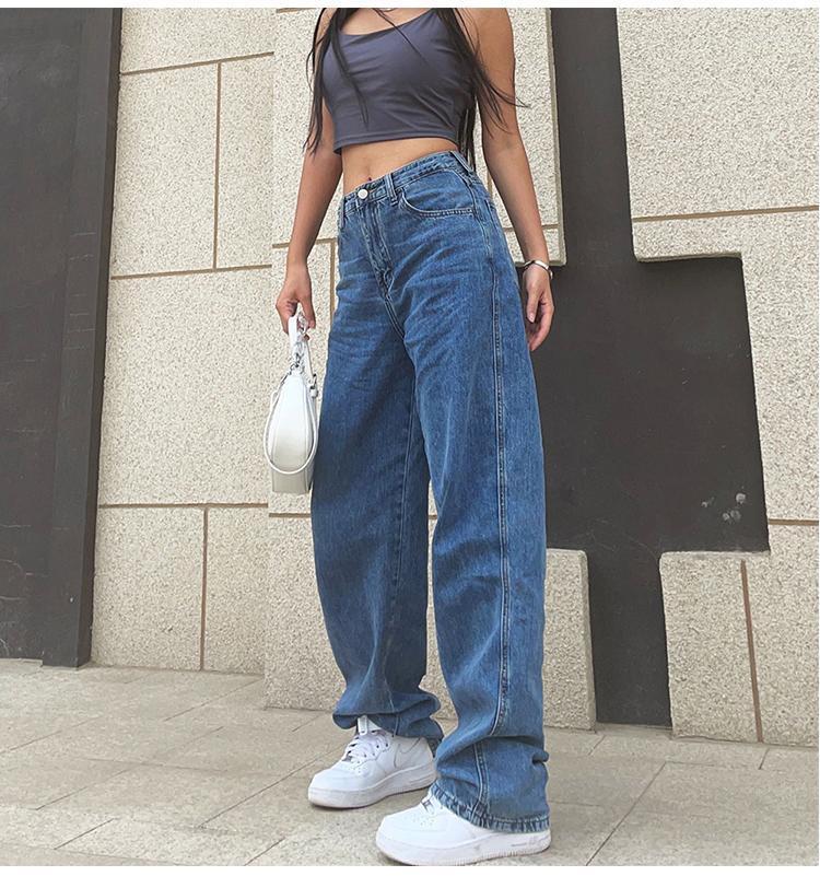 

Women' Jeans Women' Blue Retro Streetwear Pants Plus Size Clothing High Waist Fashion Loose Straight-leg Mom