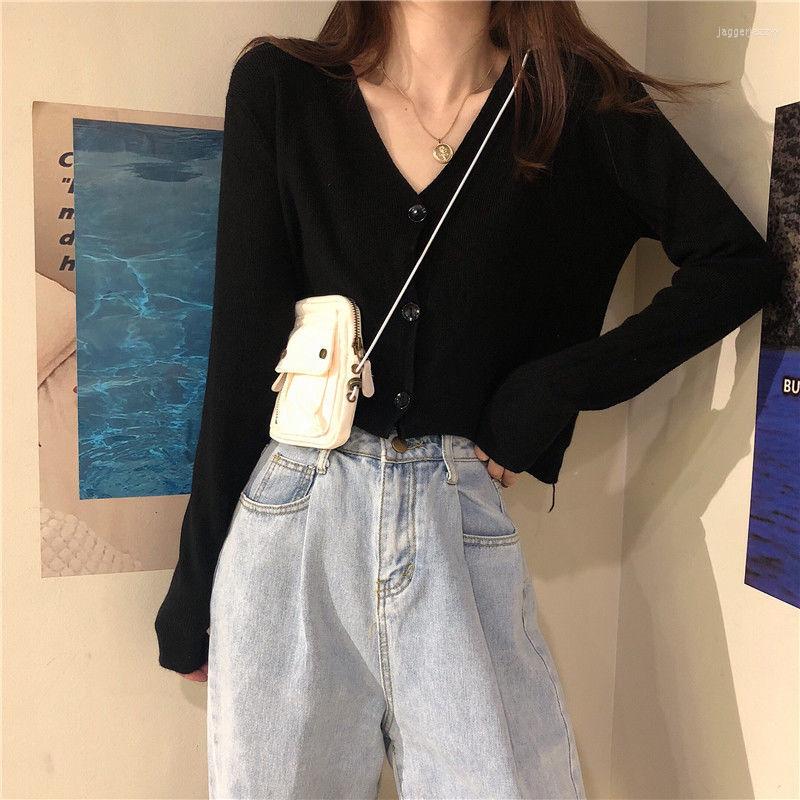 

Women' Knits Woman Sweaters Cardigan Spring And Summer Loose Short Outer Wear Long Sleeve Small Knitted Coat Women' Top, Black