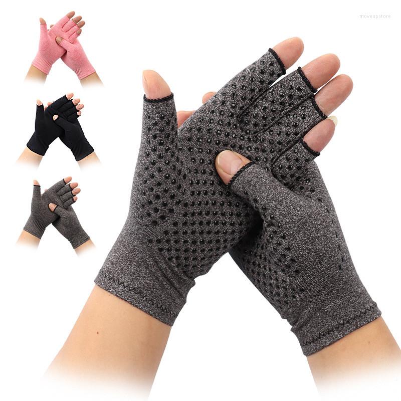 

Wrist Support Silicone Non-slip Pressure Gloves Half Finger Hand Arthritis Rheumatoid Pain Relif Therapy Training Compress Joint Cure, Black no silicone