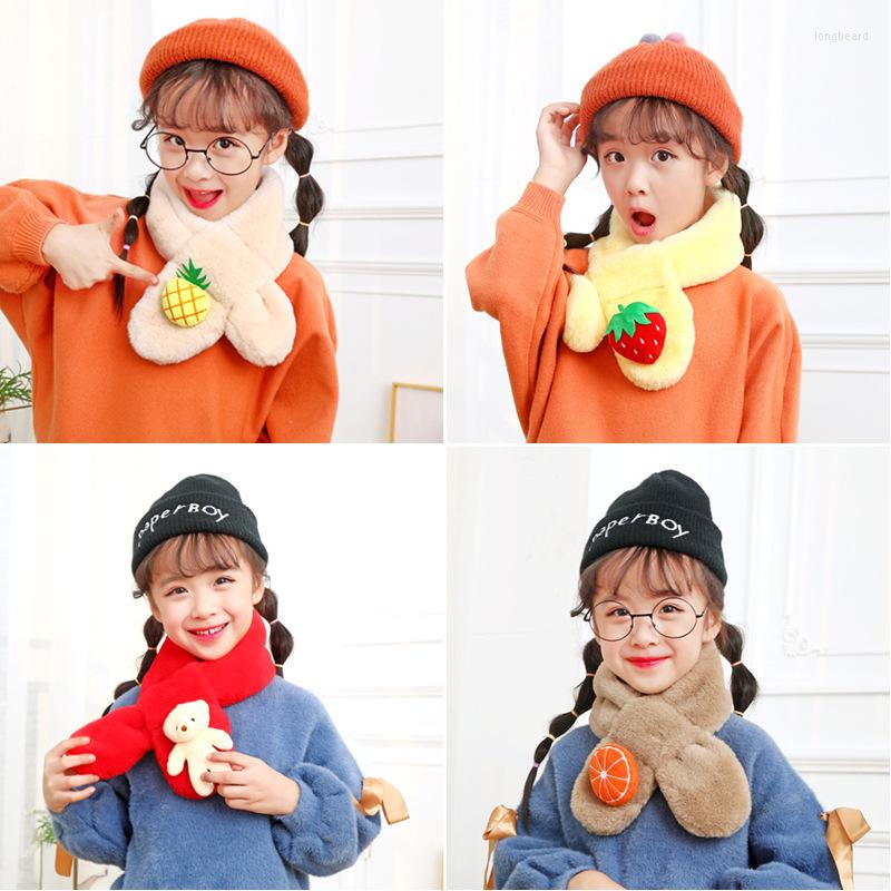 

Scarves Children Plush Scarf Autumn Winter Kids Warm Faux Fur Cross Cute Girl Boy Cartoon Soft Neck Ring Korean Style
