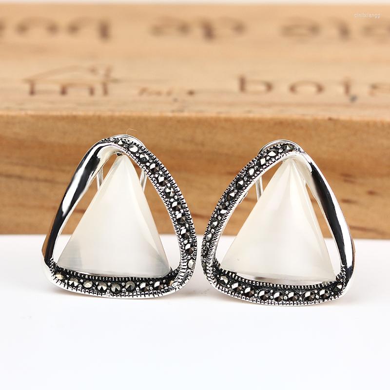 

Backs Earrings ZHJIASHUN Retro 925 Sterling Silver Clip Natural Precious Stone Stud Earring Jewelry For Women