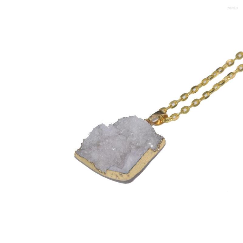 

Pendant Necklaces Gold Bezel Raw Cluster Crystal Quartz Druzy Chain Necklace Girl Geode Stone Women