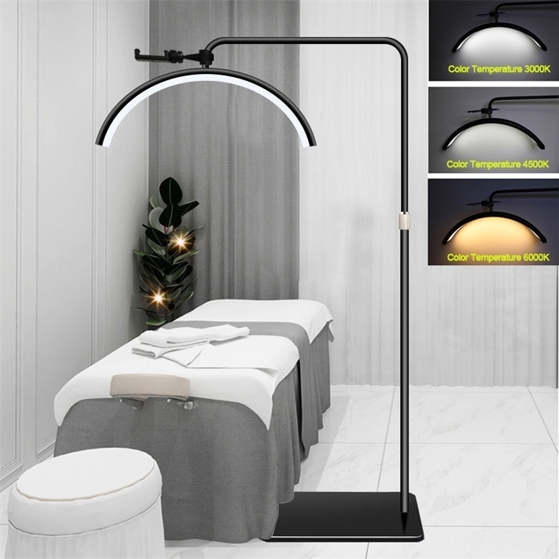 

Face Care Devices Color And Brightness Adjustable LED Floor Makeup Lamp For Eyelash Extensions Moon Ring Shape Floor Lash Light With Phone Mount 221104