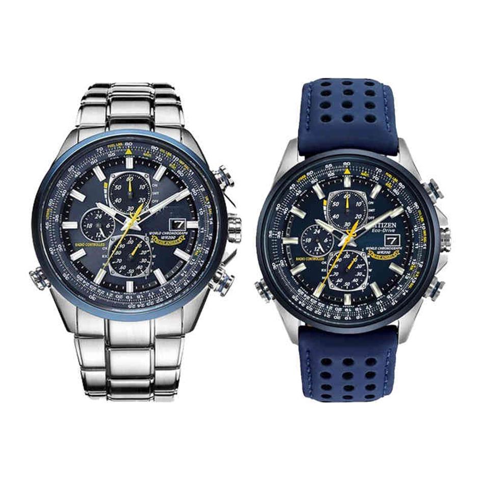 

Luxury Wateproof Quartz Watches Business Casual Steel Band Watch Men's Blue Angels World Chronograph WristWatch256G, 4 button-blue