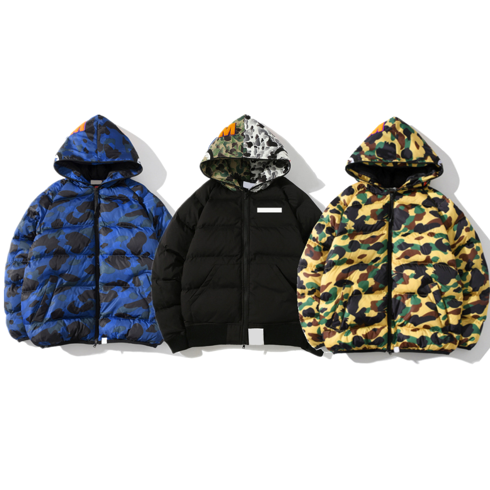 

Camouflage Puffer Jacket for Men - Plus Size Winter Outerwear with Blue Accents & Thickened Down Insulation, Ideal for Streetwear & Sportswear, Red