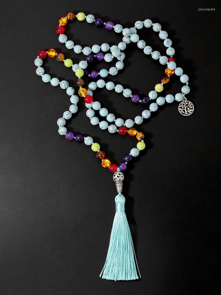 

Pendant Necklaces OAIITE Turquoise 7 Chakra 108 Mala Necklace Natural Stone Meditation Yoga For Women Men