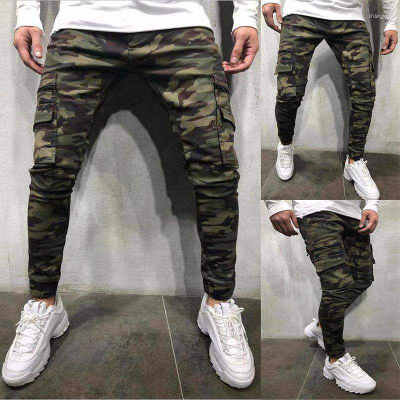 

Men's Pants Men's Multi-pocket Small Feet Jeans European And American Camouflage Tooling Cargo Man, Army green