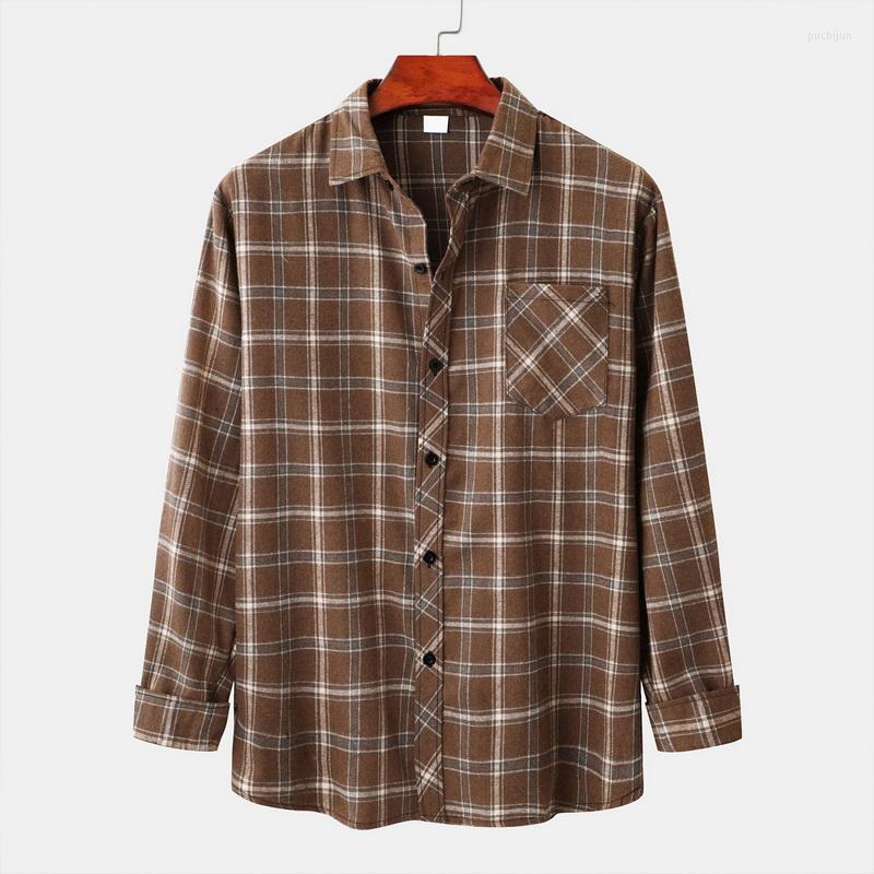 

Men' Casual Shirts Jodimitty Men Plaid Shirt Spring Autumn Male Regular Fit Top 2022 Harajuku Checkere Pocket Oversize Long Sleeve, Khaki