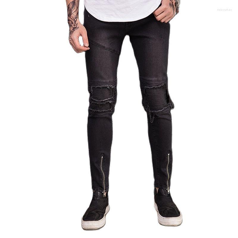 

Men's Pants 2022 Fashion Stylish Streetwear Casual Black Man's Jeans Locomotive Ripped Biker Pleated Trendyol Men Trousers