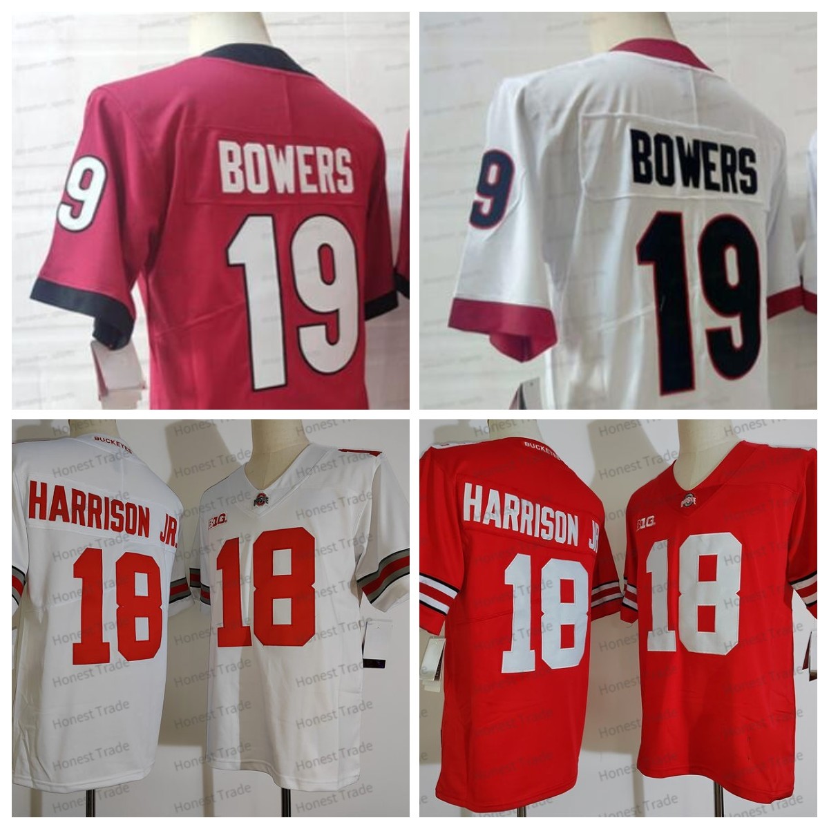 

NCAA 19 Brock Bowers Football Jersey Ohio State Buckeyes 18 Marvin Harrison Jr. College Red White Mens Stitched Jerseys, Men;as