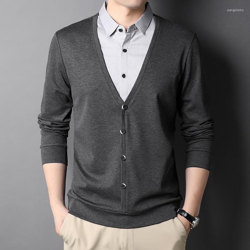 

Men's Sweaters Quality Top Brand Designer Fashion Knit Trendy Fake Two Collared Cardigans For Sweater Casual Coats Jacket Clothes Men, Black