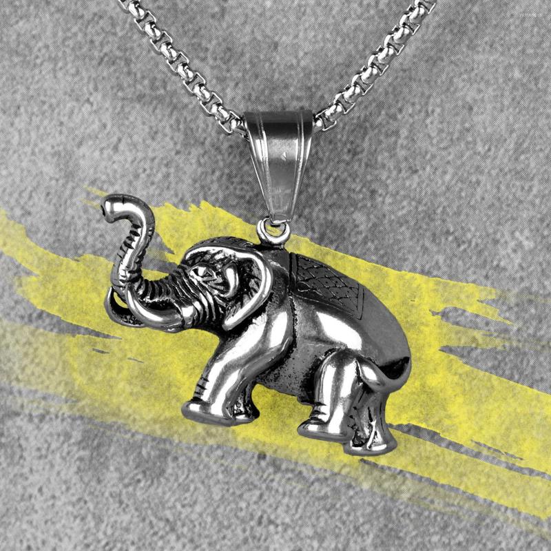 

Pendant Necklaces Elephant Animal Mens Long Pendants Chain Punk Hip Hop For Boy Male Stainless Steel Jewelry Creativity Gift Wholesale