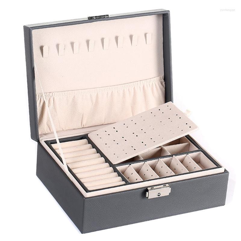 

Jewelry Pouches Protable Travel PU Double Layers Box Display Organizer Earrings Rings Necklaces Storage Holder