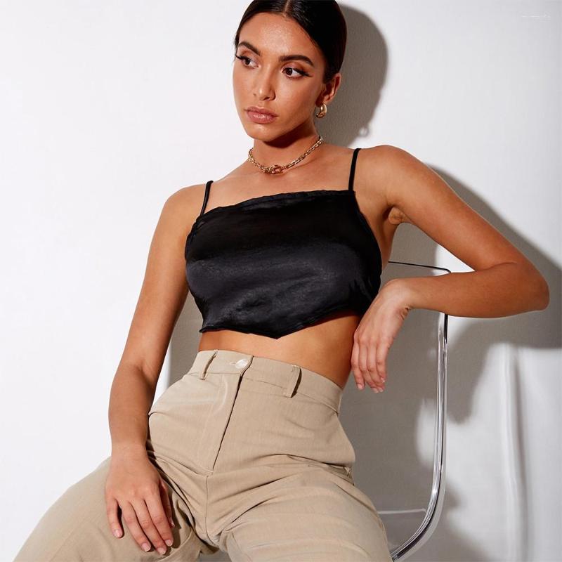 

Women' Tanks 2022 Women Silk Satin Camisole Sexy Solid Color Sleeveless Backless Lace-Up Bow Sling Crop Top Female Summer Clothing