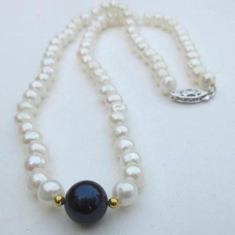 

Chains 19" Charming SOUTH SEA NATURAL WHITE BLACK PEARL NECKLACE 925silver CLASP