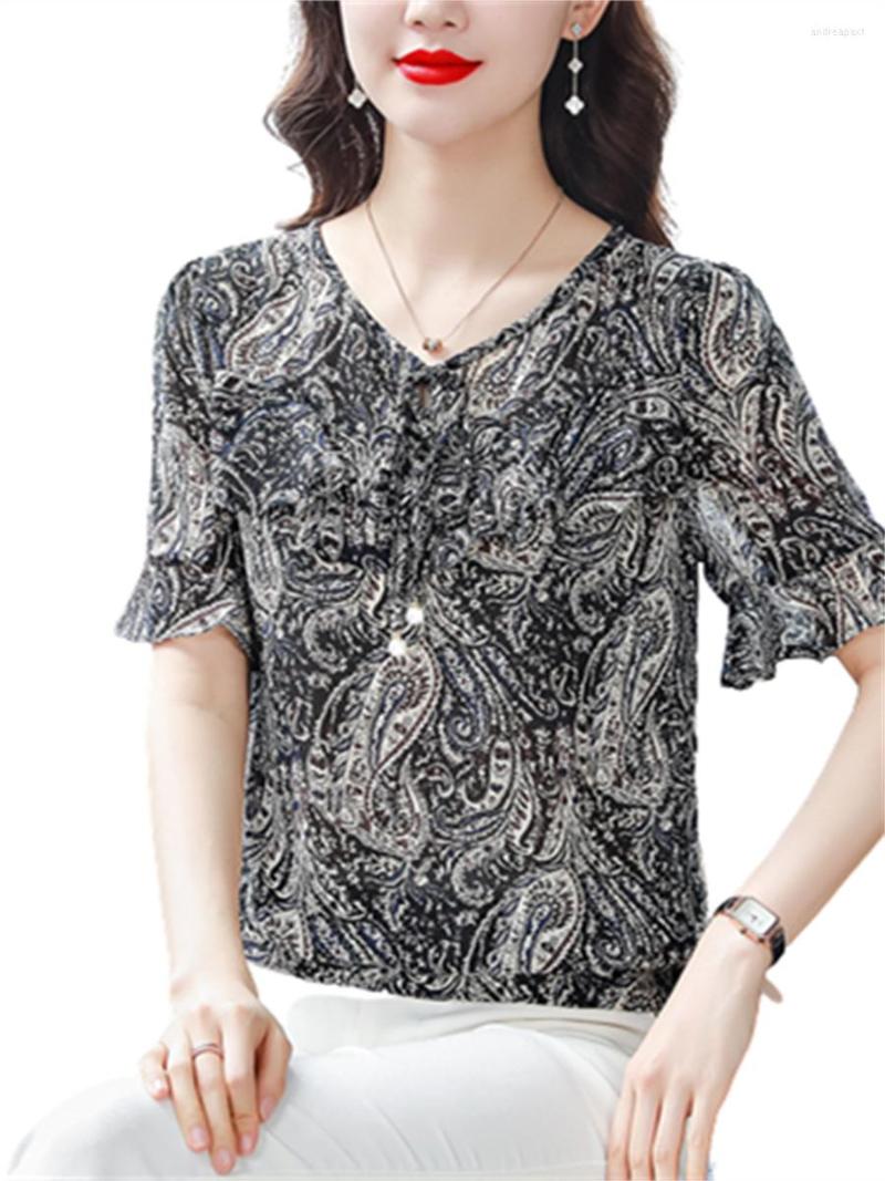 

Women's Blouses Women Spring Summer Shirts Lady Fashion Casual Short Sleeve V-Neck Collar Printing Blusas Tops CT0207, Green