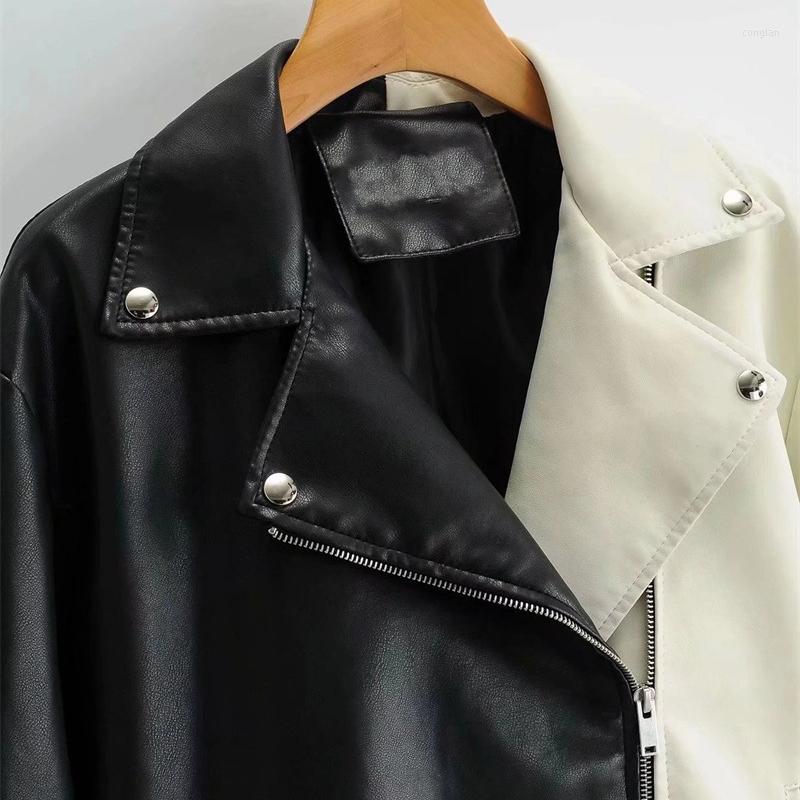 

Women' Leather Ueteey Spring Autumn Lapel Splicing Pu Jacket Women Moto Frenulum Faux Soft Coat Casual, Graphic color