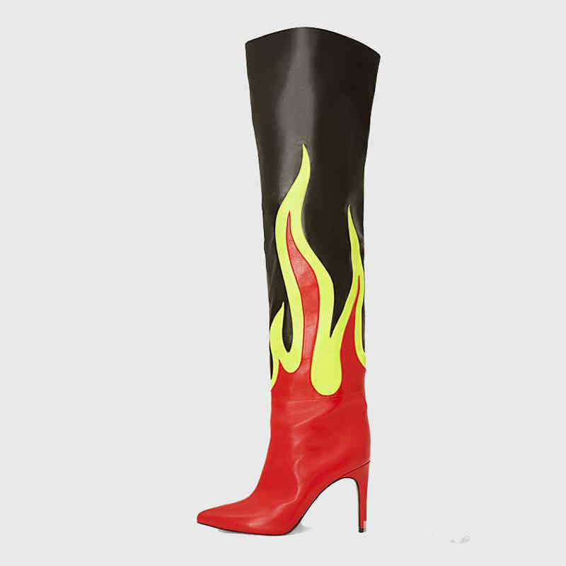 

Boots Arden Furtado 2022 Women Over The Knee High Pointed Toe Stilettos Heels Back Zipper Big Circumference Thigh 220906, Red