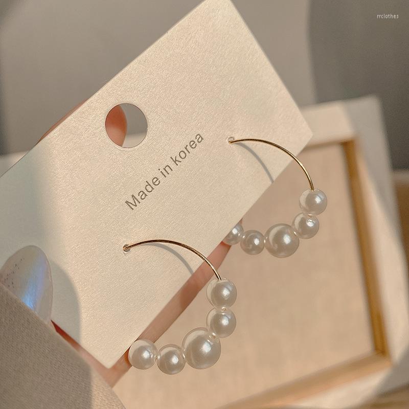

Hoop Earrings Women Elegant White Pearls Round Girl Birthday Party Big Pearl Circle Bridal For Wedding Fashion Jewelry