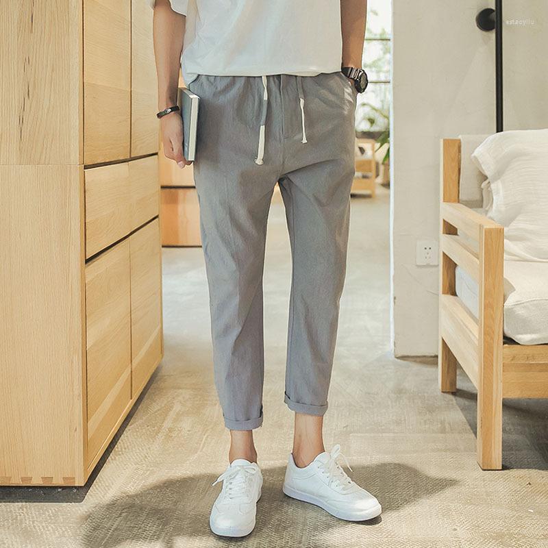 

Men's Pants Summer Male Korean Trend Loose Casual Small Feet 9-Point Slim Linen Mens Fashion Streetwear Size -5Xl, Black