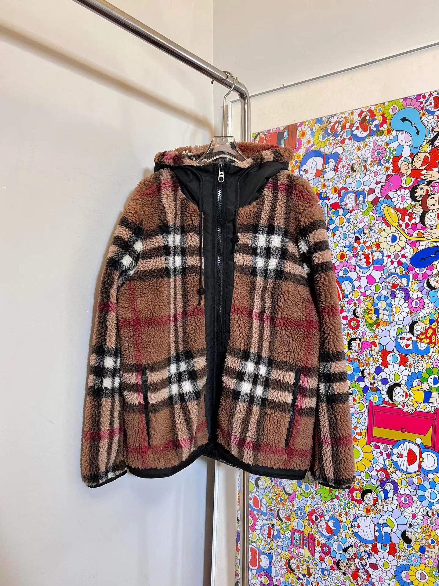 

Lamb Plush Jacket Women's Autumn Winter Plaid Long Sleeve Loose Hooded Jackets Fashion Designer Thickened Warm Outdoor Casual Style Men's and Women'ss Same Style, Khaki
