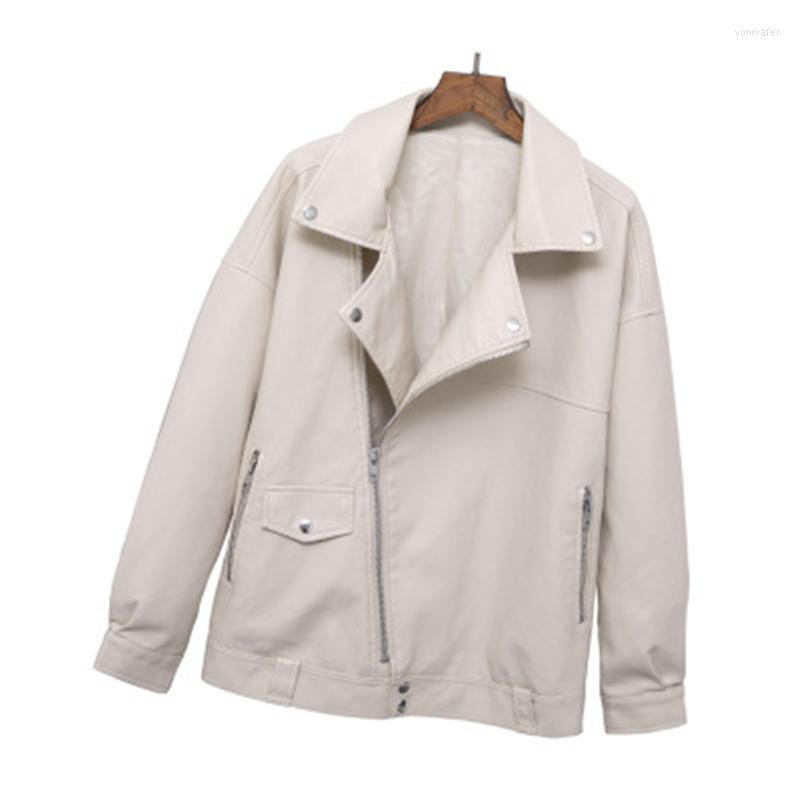 

Women' Leather 2022 Autumn Winter Women' Jacket Female Motorcycle Clothing Retro Loose Coats High Quality PU N290, Beige