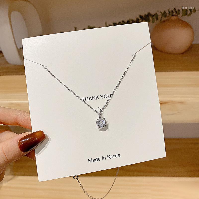 

Pendant Necklaces Luxury Cubic Zircon Geometric Square Elegant Korean Stainless Steel Choker For Women Fashion Jewelry YNC187