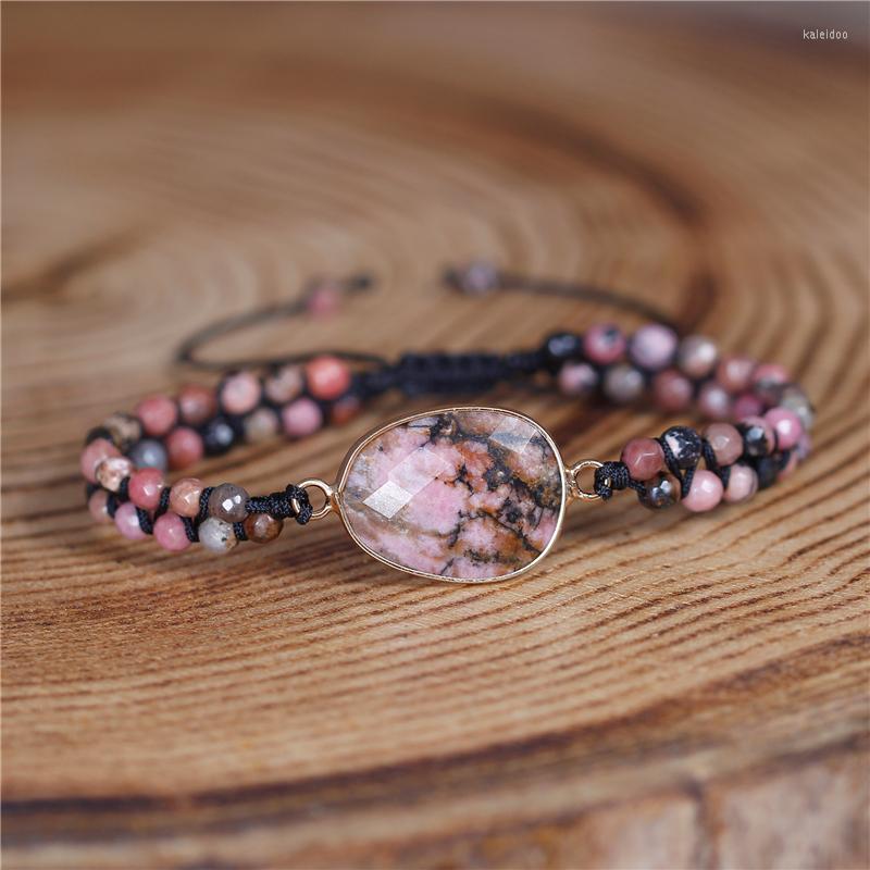 

Charm Bracelets Pink And Black Natural Stone Braided Macrame Center Beaded Wrap Bracelet BOHO Women Jewelry Dropship