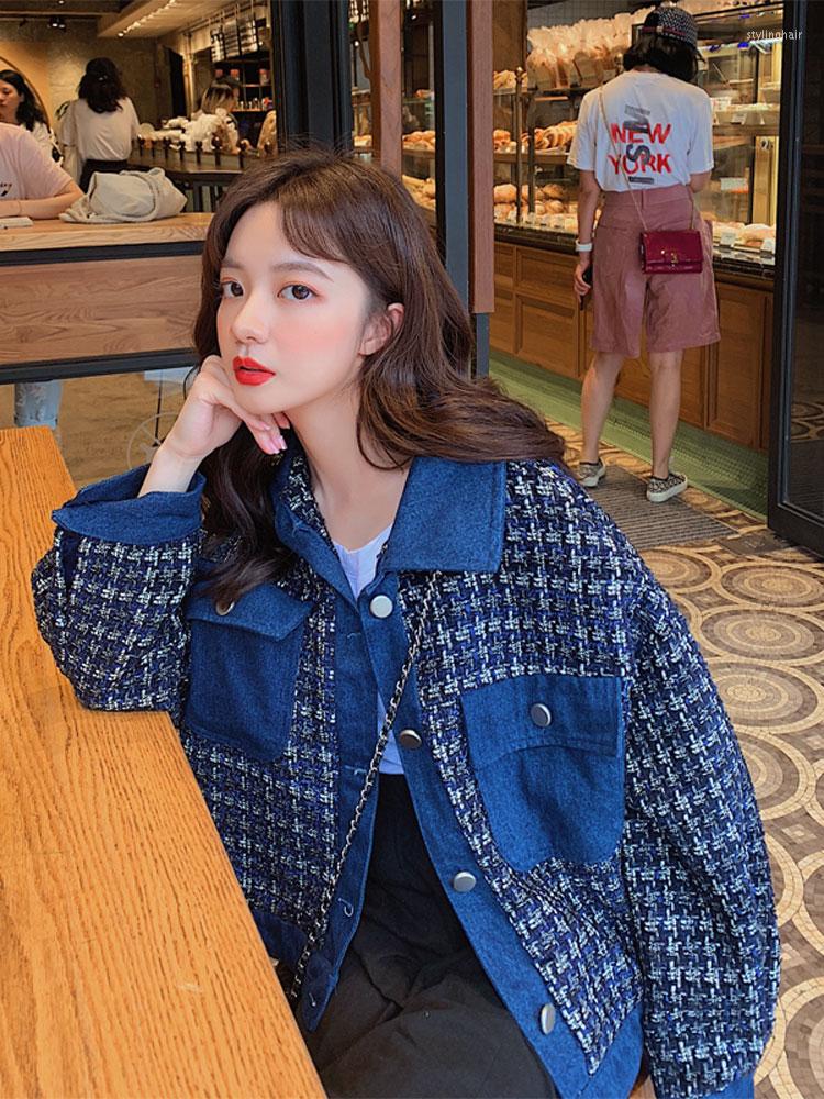 

Women' Jackets Jacket Women' Loose Versatile Vintage Tweed Patchwork Denim Top, Blue