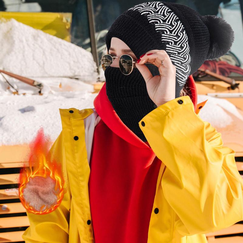 

Bandanas Women Outdoor Warm Balaclava Ear Protection Bonnets Cycling Windproof Thermal Knitted Wool Beanie Winter Ski Hat Scarf Mask Set